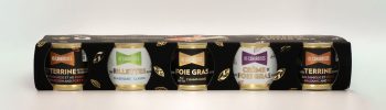 Coffret noir prestige avec cinq mini produits de canard et foie gras