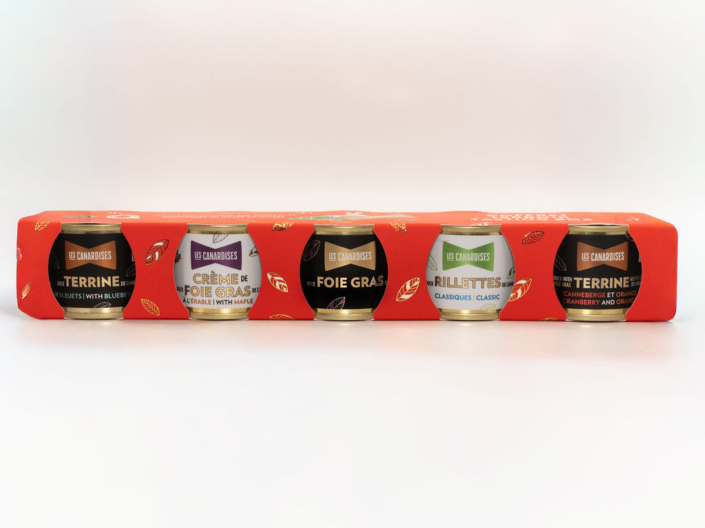 Coffret prestige Les Canardises avec cinq mini produits au canard de 60 g aux saveurs du Québec